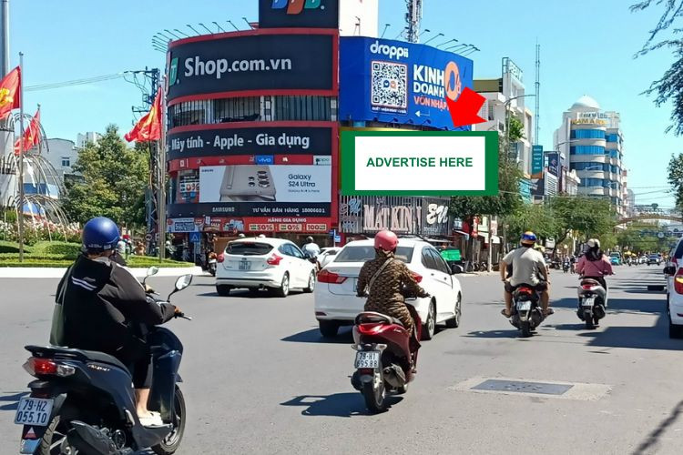 1 bảng quảng cáo treo tường nằm ngang tại số 6 đường Thái Nguyên, phường Tây Nha Trang, Khánh Hòa (Vòng xoay Thái Nguyên, vị trí bảng trên)