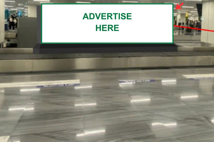 1 bảng quảng cáo hộp đèn tại khu vực băng chuyền số 06 ga đến, nhà ga Quốc nội T3, sân bay Quốc tế Tân Sơn Nhất
